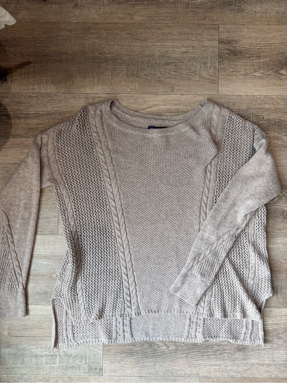American Eagle Women's Cable Knit Pullover Sweater - Taupe